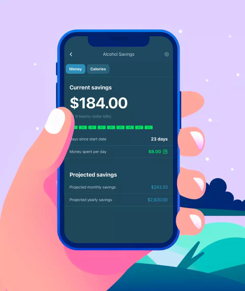 An illustrated screenshot of the app's savings detail page.